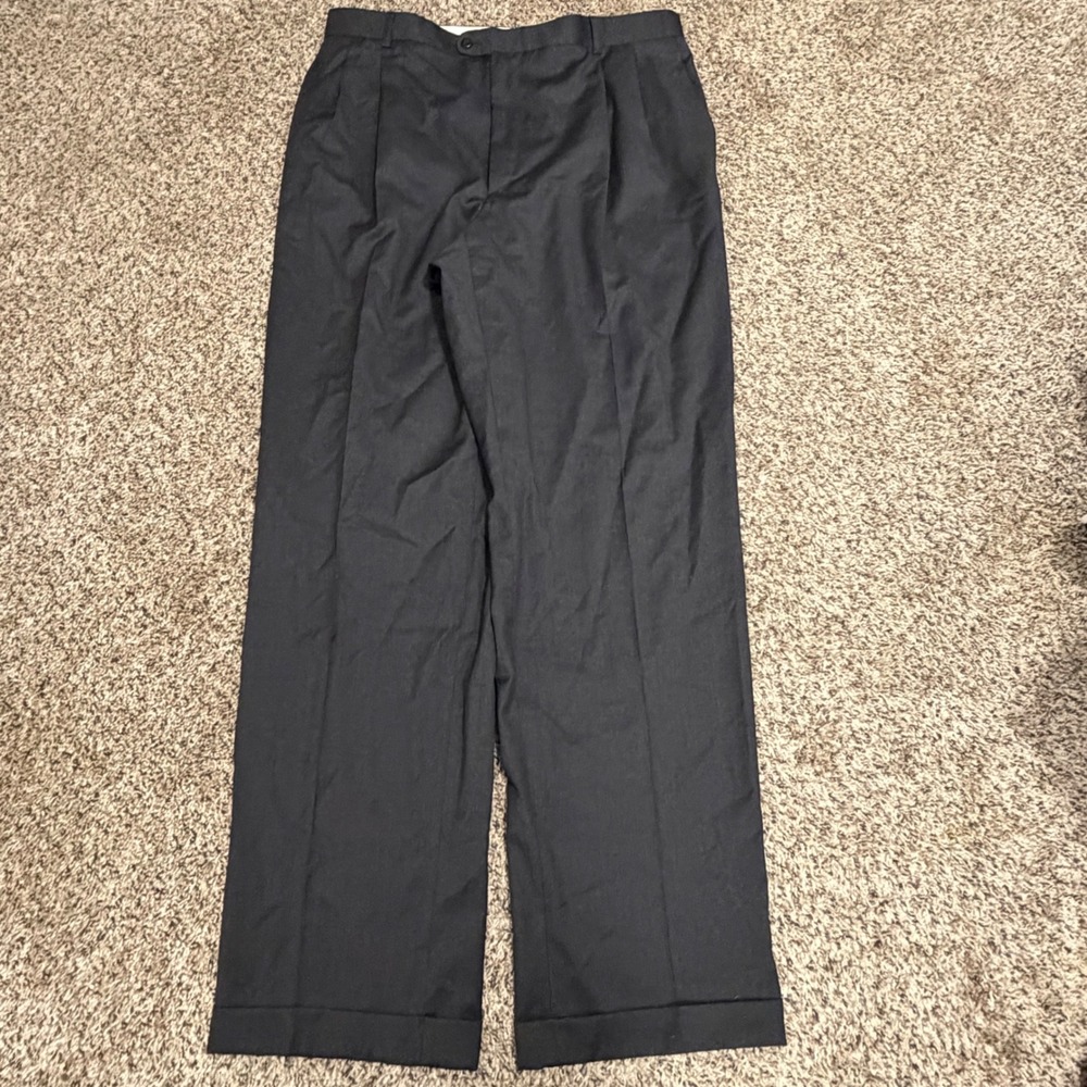 Zanella Bennett Mens Black Pleated Wool Dress Pants Cuffed Made in Italy 38x35